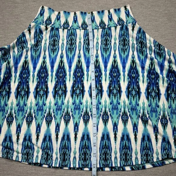 LuLaRoe A-Line Skirt Size 10 Multicolor Blue Geometric Pull On Knee Length Midi - Picture 6 of 12